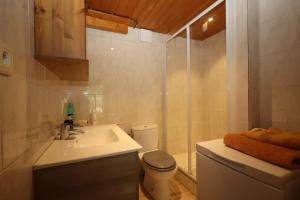 une salle de bains avec lavabo, toilettes et douche dans l'établissement Appartement 2 pers hyper centre Chamonix, à Chamonix-Mont-Blanc 15 autres photos