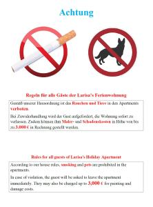 a sign that says no smoking and a prohibitory sign with a cigarette at Finkenwerder Ferienwohnung Larisa's Nr 23 in Hamburg