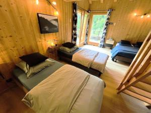 een slaapkamer met 2 bedden en een tv. bij Chalets à Saint Jean d'Aulps - BAS THEX MAE-3891 in Seytroux