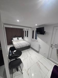a bedroom with a bed and a television in it at corly1 in Vétraz-Monthoux