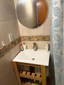 un bagno con lavandino e specchio di casa quinta los teritos ad Abasto