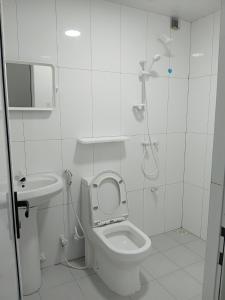 HanimaadhooBlue Rose Room Service的带淋浴、马桶和水槽的浴室