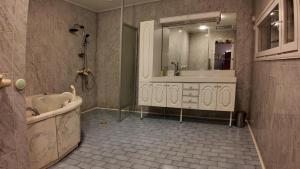 een badkamer met een bad, een wastafel en een douche bij Arctic Luxe Retreat in Rovaniemi +18 foto's