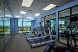 a gym with a row of tread machines and windows at Fairfield Inn & Suites by Marriott Denver Downtown in Denver