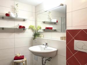 een badkamer met een wastafel en een spiegel bij III in the Anton house in Obermaiselstein +21 foto's