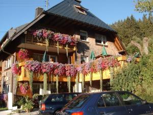 een huis met bloemen aan de zijkant bij Haldenhäusle Black Forest in Oberschwärzenbach