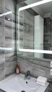 a bathroom with a sink and a mirror at Spacieux T3 aiguebelle in Randens +27 photos