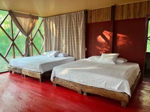 2 letti posti in una stanza con finestre di Tekuna a Leticia