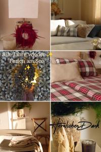 een collage van foto's van een woonkamer met meubels bij Ferien am See in Möhnesee