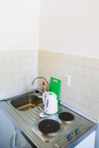 a kitchen counter with a sink and a toaster on it at Apartmány Zuzka in Zuberec