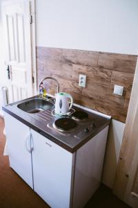 a kitchen with a sink and a tea kettle at Apartmány Zuzka in Zuberec