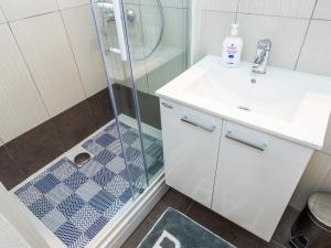 a bathroom with a shower and a sink and a toilet at Selak Apartments in Grabovac +34 photos
