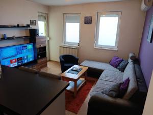 a living room with a couch and a flat screen tv at Apartman MM , Banja Luka, Wi-Fi free,parking free in Banja Luka