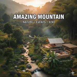 een afbeelding van een rivier met de woorden 'verbazingwekkende bergnatuur' i evenementen Ik blijf bij Amazing Mountain Camping, Bar&Grill in Ban Pang Hai