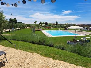 a resort with a swimming pool in a grass field at Agricamping Est Garda Home Rubino in Lazise