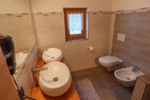 a bathroom with two toilets and a sink at Chalet Canedi - Maso dei Cuori in Peio Fonti +30 photos