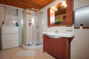 un bagno con lavandino e doccia di Loutra Mountain Nature a Aridaía Altre 21 foto