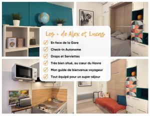 a collage of photos of a bedroom with a flyer at Le Retro Gaming - Le Havre Train Station in Le Havre +3 photos