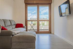 a living room with a couch and a flat screen tv at La casa di Plinio in Infernetto