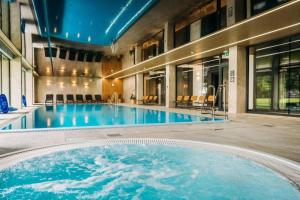 ein großes Schwimmbad in einem Gebäude in der Unterkunft Omega Lake Family 2 in Olsztyn