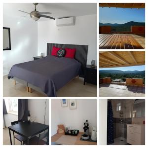 eine Collage mit Bildern eines Schlafzimmers mit einem Bett in der Unterkunft B&B Casa Flamenga in Alte