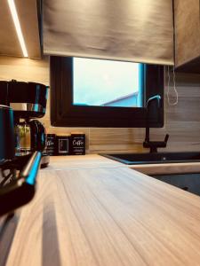 een keuken met een spoelbak en een aanrechtblad bij Onar apartments in Kalavrita +3 foto's