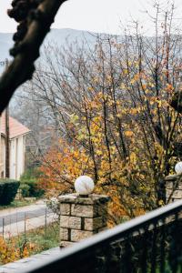 Ein Baum mit einem Schneeball auf der Spitze eines Zauns in der Unterkunft Studios EYTYXIA-3 in Kalavryta
