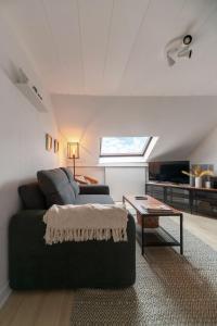 ein Wohnzimmer mit Sofa und Tisch in der Unterkunft Le Cedre - Appartement cosy dans le centre de Vichy in Vichy + 25 Fotos