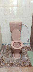 ein Bad mit einem rosa WC in einem Zimmer in der Unterkunft Block White Town Home Stay in Puducherry
