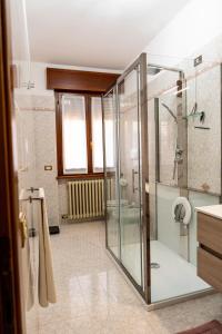 a bathroom with a shower and a glass shower stall at Appartamento Clivo in Solto Collina +20 photos