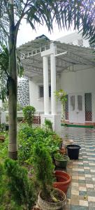 einen Innenhof mit Topfpflanzen vor einem Haus in der Unterkunft Chavan White House Farm and Stay in Badlapur