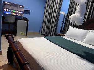 a bedroom with a large bed and a television at Lakepoint Villa in Entebbe +72 photos
