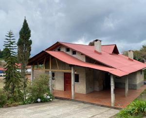 een huis met een rood dak en een oprit bij DAS HAUS Colonia Tovar in Tovar