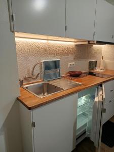 蓬塔德尔加达Cantinho da Luz的带水槽和台面的厨房