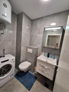 bagno con servizi igienici, lavandino e lavatrice di Son de Mar Novalja-Pag Apartment a Novalja (Novaglia) Altre 65 foto