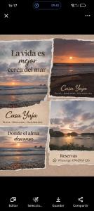 een collage van vier foto's van de oceaan bij CasaYaja in Ayampe