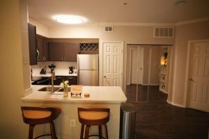 una cucina con bancone e 2 sgabelli da bar di Charming 1 bed, 1 bath apartment a Cedar Park