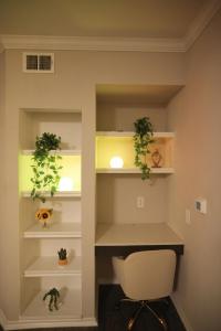 una stanza con scaffali con piante e una sedia di Charming 1 bed, 1 bath apartment a Cedar Park Altre 5 foto