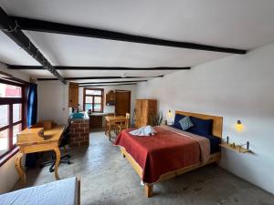 una camera da letto con un letto e una scrivania in una stanza di Kukul'ik Studios & Workspace a San Cristóbal de Las Casas