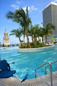 een zwembad met palmbomen en een stoel bij Magic Miami Penthouse, Ocean & City Views, Pool, Spa, Gym, in Miami
