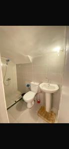 un baño con inodoro y lavabo en Hadi Guest House, en Luxor