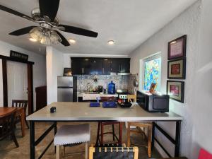 een keuken met een tafel, een magnetron en een koelkast bij Casa Cantú A y D in Coronel Esteban Cantú +24 foto's