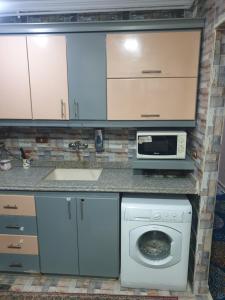 een keuken met een wasmachine en een magnetron bij Apartment Alexandria City Center in Alexandrië