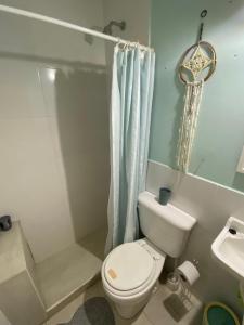 ein Badezimmer mit Toilette, Dusche und Waschbecken in der Unterkunft La brisa in San Antonio de Areco