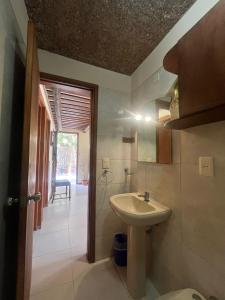 een badkamer met een wastafel en een spiegel bij Casa Teson in Punta del Este