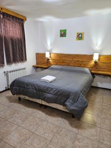 een slaapkamer met een bed met twee verlichting bij La Salamanca in Salta