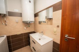 a bathroom with a white sink and a mirror at Apartmán Pivoňka in Kvilda