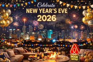 een nieuwjaarsfeest met uitzicht op de stad bij Miami Luxury 27th Floor, Best Waterfront Balcony View & City Lights, Pool,Gym,Spa in Miami