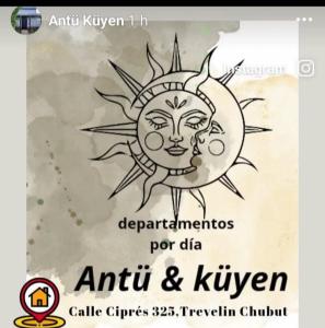 eine Zeichnung einer Sonne mit einem Gesicht drauf in der Unterkunft Antün Küyen in Trevelín