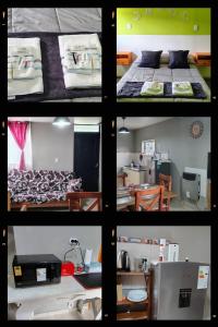 a group of four pictures of a room with a bed at Antün Küyen in Trevelin